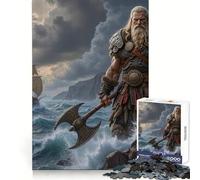 Guerrero Vikingo con Hacha Junto al mar Rompecabezas de 1000 Piezas para Adultos Regalo Ideal para desarrollar la Capacidad cognitiva Actividad Relajante Corte preciso Regalo Festivo (38x52cm)