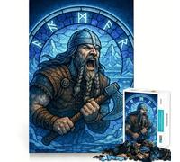 Guerrero Vikingo con Hacha,vitral,Rompecabezas de 1000 Piezas para Adolescentes,Juego de Memoria Mental,Cierre Seguro,sin Piezas Sueltas,Ideal para Viajar, ejercitar la Mente