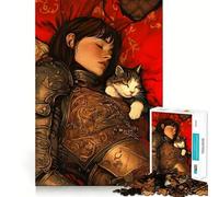 Guerrero y Gato durmiendo, Rompecabezas de 1000 Piezas para Adultos, Regalo para ejercitar la Mente, Juguete Divertido y silencioso, diseño para armar, 50x75cm