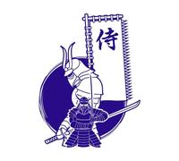 guerreros samuráis con bandera samurái japonesa Pegatinas de grabado 60.8x80.2cm Fácil instalación Azul oscuro