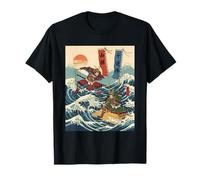 Guerreros samuráis en Ola Japonesa Estilo Ukiyo-e Batalla Camiseta