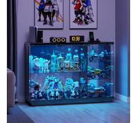 Guerxl Vitrina con Iluminación LED Y Función de Carga para Salón,120 CM Largo Vitrinas de Crista con Sensores Inteligentes Y Estantes de Vidrio Extraíbles para Oficina Personal,Coleccionables,Negro