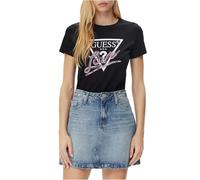 GUESS Camiseta para Mujer, Diseño Love con Cristales, Negro, Logotipo Triangular (FR/ES, Letras, S, Regular, Regular, Negro)