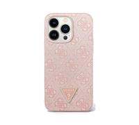 GUESS - Funda de piel sintética 4G con diamantes de imitación de metal triangular para iPhone 16 Pro (rosa)