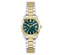Guess Alice GW0934L3 - Reloj de Pulsera para Mujer con indicador de Fecha, Correa de Acero Inoxidable Bicolor, Cristal Mineral, Esfera Verde, 3 Bar, diámetro de la Caja: 32 mm