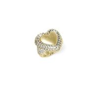 GUESS Anillo Beloved Dorado - Sello Corazón con Cristales Blancos y Logo, Talla 14