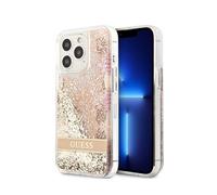 Guess Apple iPhone 14 Pro Flores cáscara con brillo flotante, Dorado