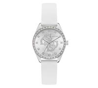 Guess AVA GW1042L1 - Reloj de Pulsera analógico para Mujer, Cuarzo, Acero Inoxidable, 34 mm, Correa de Silicona, Color Blanco, 5 Bar, Color de la Esfera: Plateado