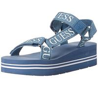 Guess Avin Sandalias de cuña para mujer, Azul + blanco Denim, 37.5 EU