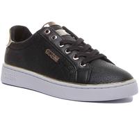 Guess Beckie Lace Up Logo Trainer Para Mujeres En Negro Oro UK 3 - 11