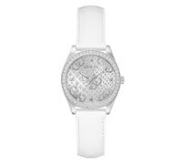 Guess Boa GW0989L1 - Reloj de Pulsera para Mujer, Acero Inoxidable, 32 mm, Correa de Piel, Color Blanco, 3 Bares, Esfera Plateada