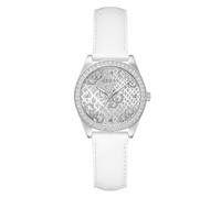 Guess Boa GW0989L1 - Reloj de Pulsera para Mujer, Acero Inoxidable, 32 mm, Correa de Piel, Color Blanco, 3 Bares, Esfera Plateada