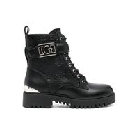 GUESS Botas Militares de Cuero Negro, Suela de Goma, Cordones y Hebilla, Diseño con Estampado Floral (Negro, Sistema tallas calzado EU, Adulto, Números, mediano, 41)