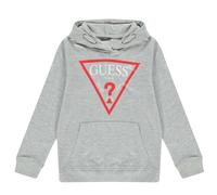GUESS Boys' Classic Logo Organic French Terry Popover Hoodie, Light Heather Grey, 14
