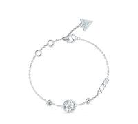 GUESS Pulsera 4 Love Plateada - Brazalete de Acero con Logo 4G, Flores y Cristales Blancos