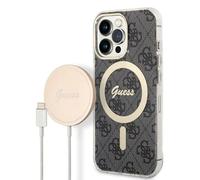 GUESS Bundle GUBPP13XH4EACSK Funda y Cargador iPhone 13 Pro MAX Negro Carcasa rígida 4G Print