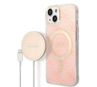 Guess Bundle GUBPP14MH4EACSP Funda y Cargador iPhone 14 Plus 6,7" Rosa Hard Case 4G Print