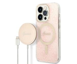 GUESS Bundle GUBPP14XH4EACSP Funda y Cargador iPhone 14 Pro MAX 6,7" Rosa Hard Case 4G Print