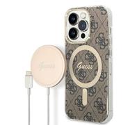 GUESS Bundle GUBPP14XH4EACSW - Carcasa y Cargador para iPhone 14 Pro MAX de 6,7 Pulgadas, Color marrón