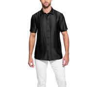 GUESS Camisa ecológica de Manga Corta a Rayas Liam para Hombre, Negro Azabache, X-Large