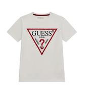 GUESS Camiseta con logotipo triangular para niño, Blanco, 10 años