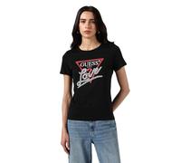 GUESS Camiseta de manga corta para mujer, diseño con cristales y texto "Love", color negro