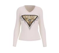 GUESS Camiseta de manga larga con cuello en V Triangle Tiger Tee W4BI28J1314 crema blanco, crema, L