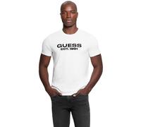 Guess Camiseta ecológica básica de Terciopelo con Logotipo para Hombre, Blanco Puro, Large