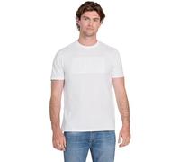 Guess Camiseta ecológica de Manga Corta con Logotipo en Relieve para Hombre, Blanco Puro, Large