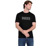 Guess Camiseta ecológica de Manga Corta con Logotipo en Relieve para Hombre, Negro (Jet Black Multi), Large