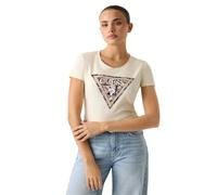 Guess Camiseta ecológica de manga corta Leo Triangle para mujer, Blanco perla, Large