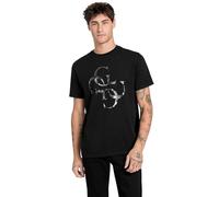 Guess Camiseta ecológica de manga corta Shimmer Quattro G para hombre, Negro azabache, Medium