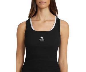 GUESS Camiseta sin mangas con estrella bordada para mujer, negro azabache, XL