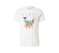 GUESS Camiseta 'TIGER SPIRIT' beige oscuro / azul cian / naranja / blanco XXL beige oscuro / azul cian / naranja / blanco
