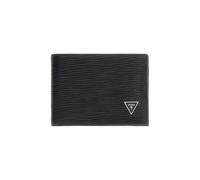 GUESS Cartera Milano de piel negra con tarjetero extraíble, 11 x 8 x 2 cm, 7 ranuras para tarjetas de crédito