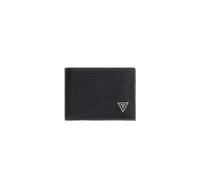 GUESS Cartera Milano de piel negra con tarjetero extraíble, 11 x 8 x 2 cm, 7 ranuras para tarjetas de crédito
