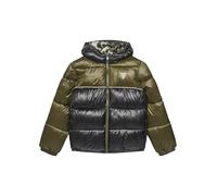 GUESS Chaqueta Acolchada con Capucha para Niños, Diseño Bicolor Verde Oliva y Negro, Cierre de Cremallera, Estilo Deportivo (FR/ES, Edad, 14 años, Regular, Verde y Negro)