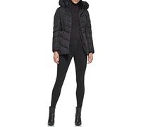 GUESS Chaqueta acolchada de peso medio para mujer, Con capucha de color negro., S