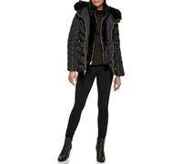 GUESS Chaqueta acolchada de peso medio para mujer, Forro de piel negra, S