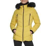 GUESS Chaqueta acolchada de peso medio para mujer, Resaltador con capucha, S