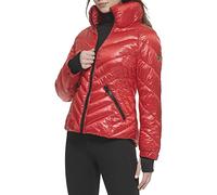 GUESS Chaqueta acolchada ligera para mujer, color rojo fuego, talla L, Fire Red, Large