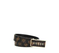 GUESS Cinturón con Estampado de Logotipo, Hebilla Dorada, Negro y Marrón (Negro y Marrón, S)