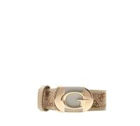 GUESS Cinturón con hebilla Logo G, color beige, tejido con patrón de monograma y bordes de piel, beige, S