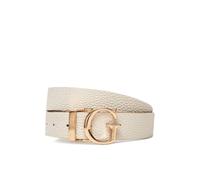 GUESS Cinturón Reversible de Cuero con Hebilla Dorada, Diseño en Relieve, Marrón y Beige Talla S