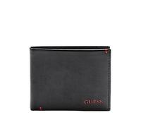 GUESS Cartera Delgada Bifold de Cuero para Hombre, Julian Negro/Rojo, Talla única