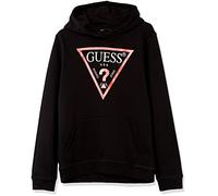 GUESS Classic Logo Organic French Terry Popover Hoodie Sudadera con Capucha, Negro Azabache, 12 años para Niños