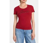 GUESS Cn Ss Embro Script L Siren Red Talla: S | Camisetas de Seda Outlet | Mujer | Rojo