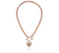 GUESS Collar con colgante de corazón pavé con banner de logotipo y cierre toggle para mujer, talla única, Vidrio, Cristal