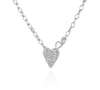 GUESS Collar con colgante en forma de corazón de piedra de cristal plateado, talla única, metal, piedra de vidrio, tamaño único, metal, piedra de cristal, Talla única, Metal, piedra de cristal