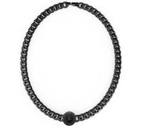 GUESS Collar de cadena negra de acero inoxidable para hombre, diseño de rey león, medallón redondo, con cierre de cierre, talla única, acero inoxidable, cristal, One Size, Acero inoxidable, Cristal